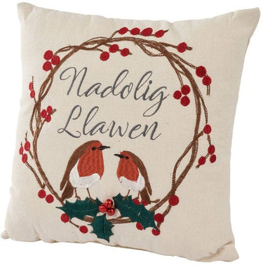 Welsh Nadolig Llawen/Merry Christmas Robin Cushion