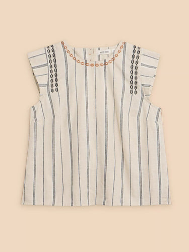 White Stuff Carla Stripe Linen Blend Top