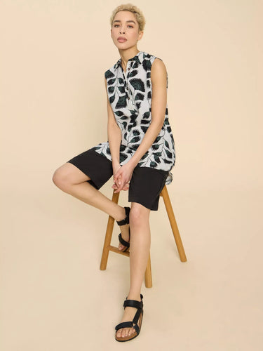 White Stuff Evelyn Sleeveless Linen Tunic - Black Print