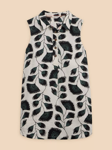 White Stuff Evelyn Sleeveless Linen Tunic - Black Print