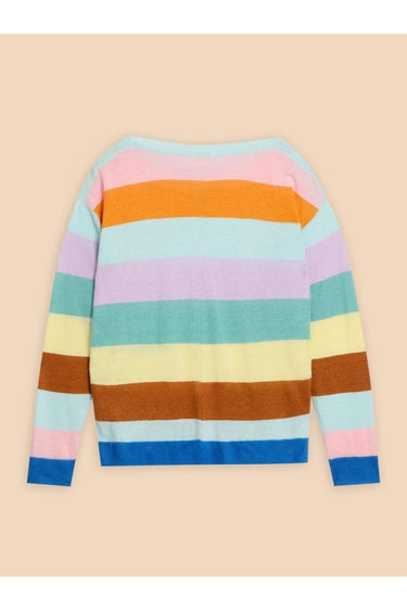 White Stuff Linen Crew Jumper - Teal Multi