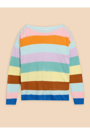 White Stuff Linen Crew Jumper - Teal Multi