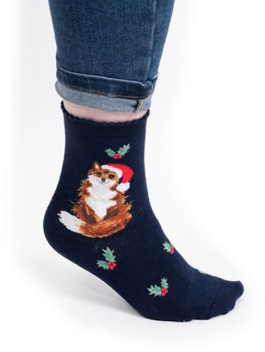 Wrendale Christmas 'Festive Fox' Fox Socks