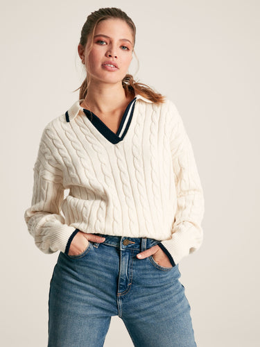Joules Vanessa Creme/Navy Cable Knit Cricket Jumper